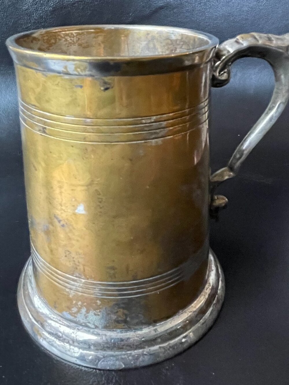 Large vintage Silverplated Brass Stein Tankard